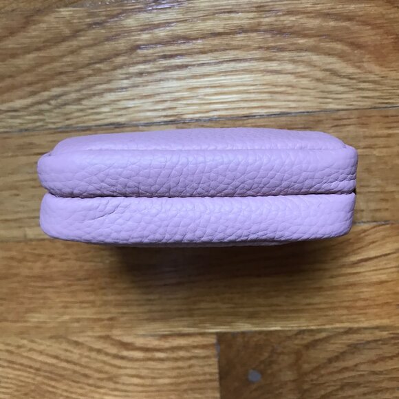 Pink Grainy Genuine Leather Coin Purse ID Holder with Bee - Picture 6 of 7